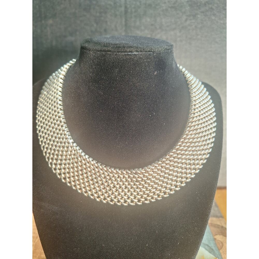Vintage Mexico 925 Sterling Silver Woven Mesh Collar Necklace 172g Statement!